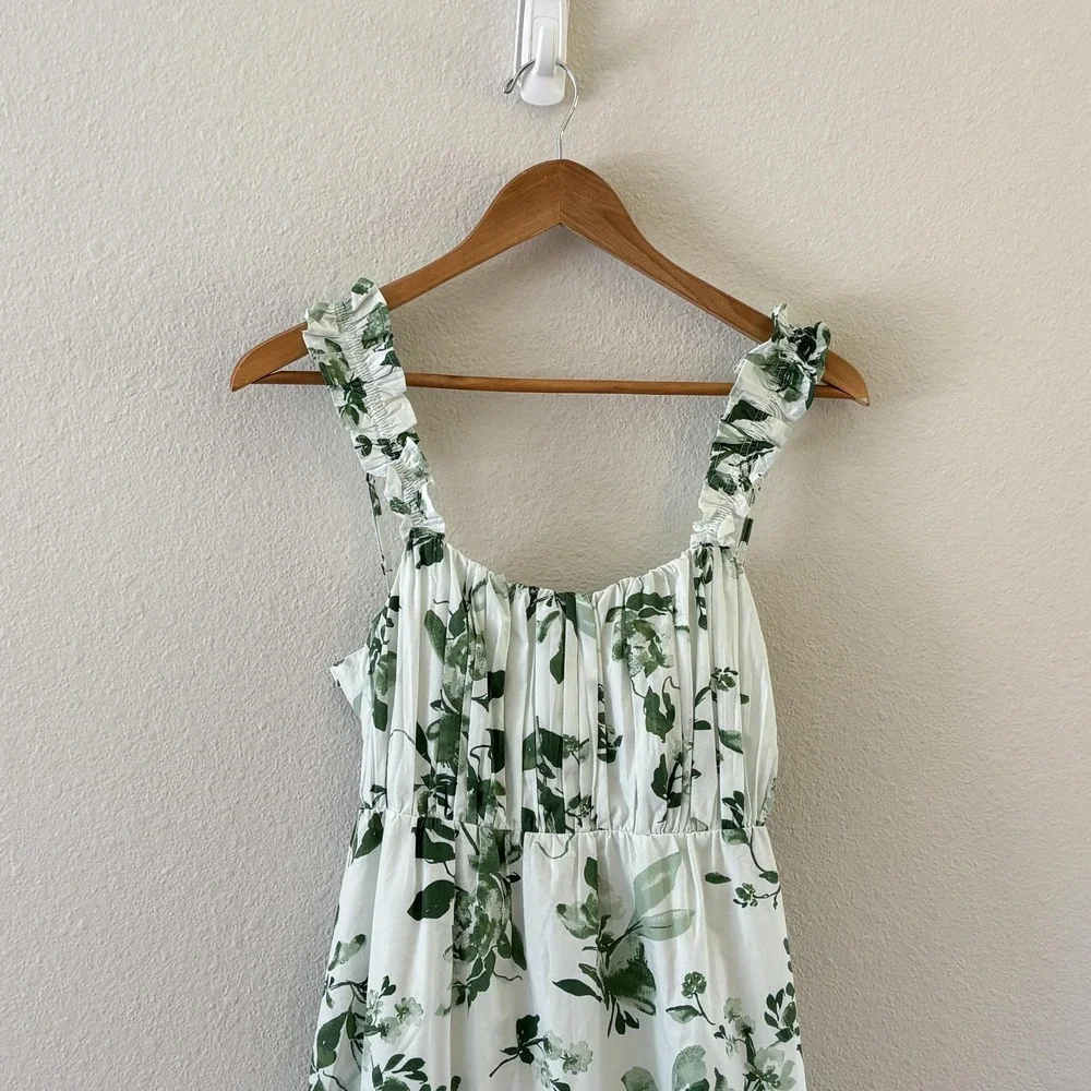 Abercrombie & Fitch Bow Back Floral Tiered Maxi Dress‎ M Green Ruffle Boho NWT